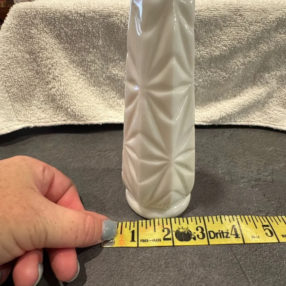 Vintage Elegant White Milk Glass Geometric Vase